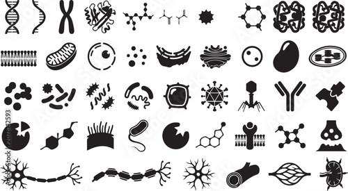 Schilderij op canvas Black and white science icons vector set