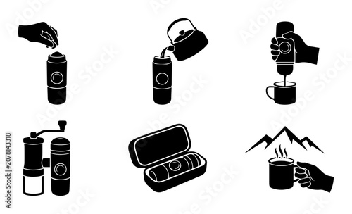 Portable Coffee Maker Instructions, Manual Grinder, Travel Brewing Set, Outdoor Camping Gear