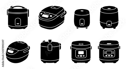 Diverse Rice Cooker Collection, Modern Kitchen Appliances Vector Set, Home Cooking Gadgets