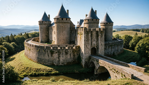stone castle on a rolling hill
