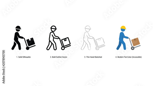 Obraz na plátně Warehouse Worker With Hand Truck Icon Evolution Vector