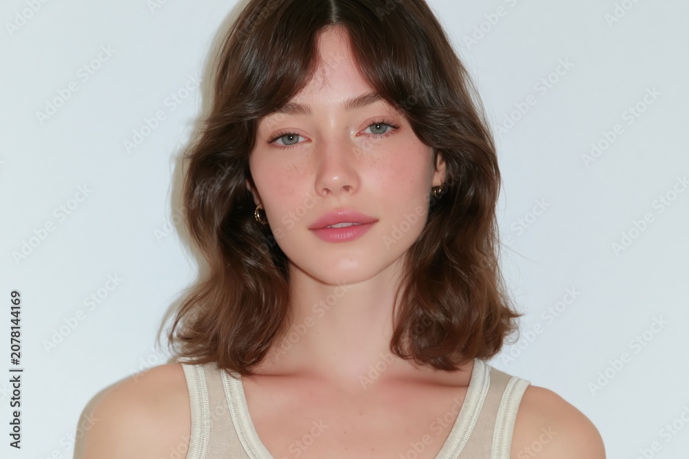 Fototapeta premium Beautiful woman brunette beauty close-up portrait on a white background 