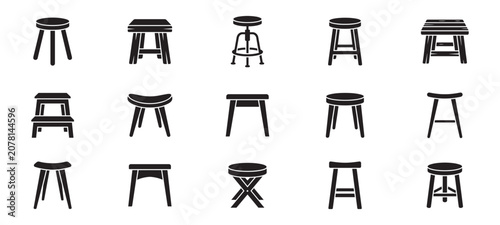 Cuadro en lienzo Variety of bar and kitchen stool icon set