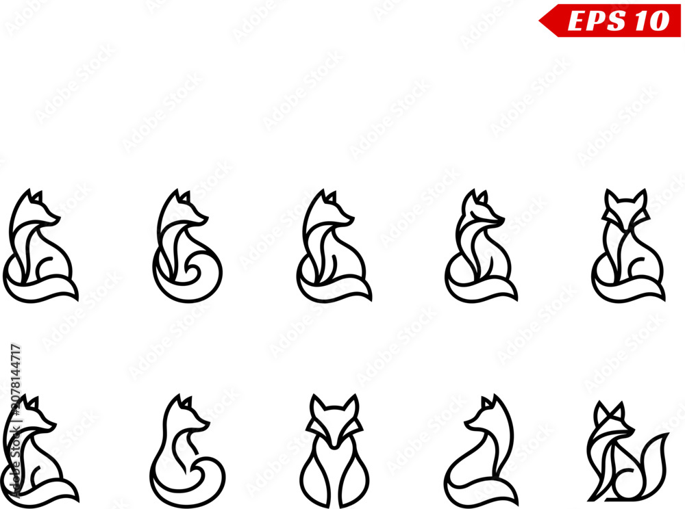 Fototapeta premium Collection of Stylized Fox Illustrations in Minimalist Line Art.