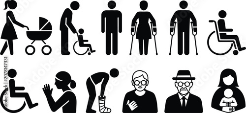 Konstfotografi Human life stages, conditions, diverse people icon set, aging, childhood, adulth