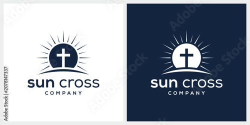 Morning summer sunnny sun cross christian church chapel logo design