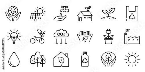Konstfotografi Eco Environment Sustainability Line Icons Set Editable Vector Illustration Isolated on Transparent Background