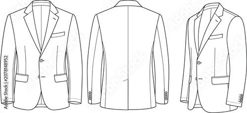Foto Men Suit Jacket Blazer Fashion Technical Sketch Vector Template Showing Front Ba