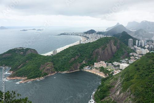 Aerial view of Copacabana beach and atlantic ocean in Rio de Janeiro, Brazil