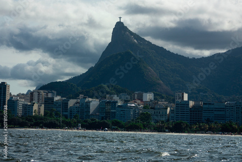 Tranquil harbor scene with reflections and evening light near to Corcovado in Rio de Janeiro Brazil