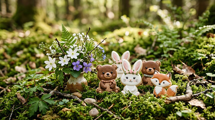 Adorable Animal Sugar Cookies Nestled Amongst Forest Flora
