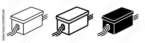 3 electrical junction box icons, outline solid styles, UI and web interface design