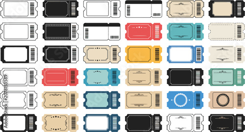 Cuadro en lienzo Blank ticket vector set featuring vintage cinema stubs raffle passes coupon temp