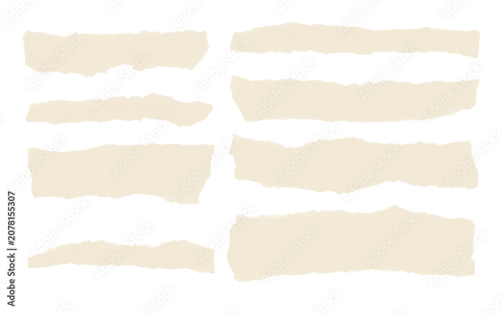 Fototapeta premium Set of torn paper strips with shadow, collection of ripped paper scraps, horizontal ripped paper strips isolated on transparent background.