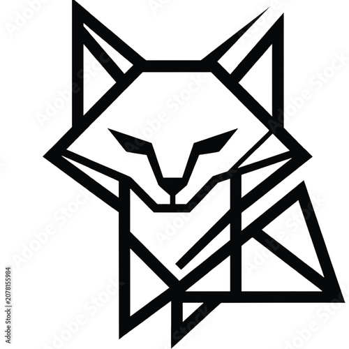 Geometric illustration of a fox's face created with sharp black lines on a white background