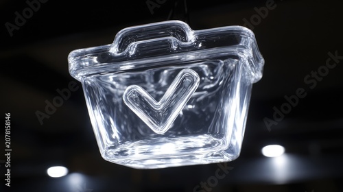 Transparent 3 d shopping cart icon with checkmark modern design concept