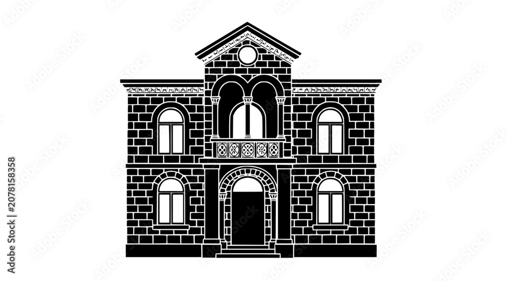 Fototapeta premium Classic Stone Mansion Facade Icon Vector Illustration