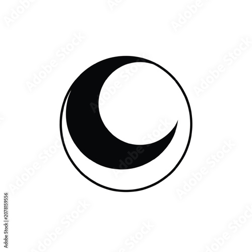 A minimalist illustration of a crescent moon symbol within a circle on a plain background