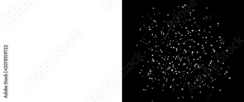 Foto Glittering silver dust particles on black background, sparkling white bokeh ligh