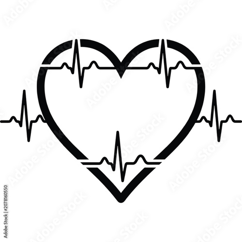 A stylized black heart with an electrocardiogram line runs through it on a white background.