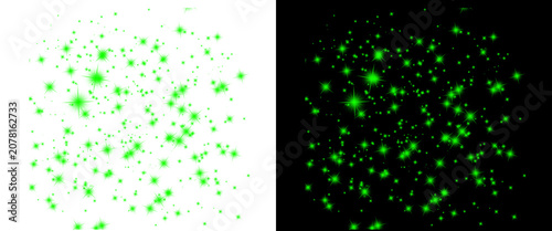Fotografía Green glitter sparkles on black and white backgrounds, glowing emerald dust part