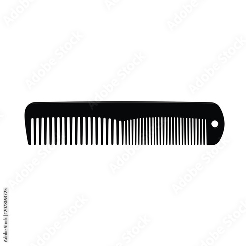 A black wide-tooth comb for detangling and grooming hair on a white background