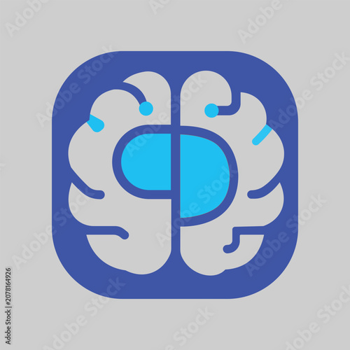 Brain Health Icon Flat Blue Design With Rounded Square Background
