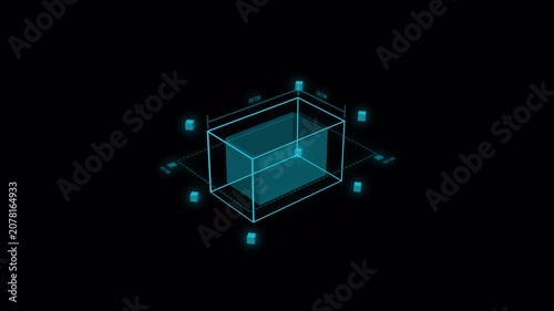 Abstract Holographic Cube Interface Digital Wireframe Animation.
