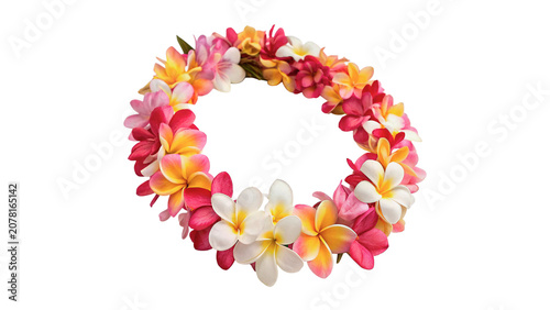 Fotografie Beautiful hawaiian lei flower wreath garland with colorful blossoms isolated on