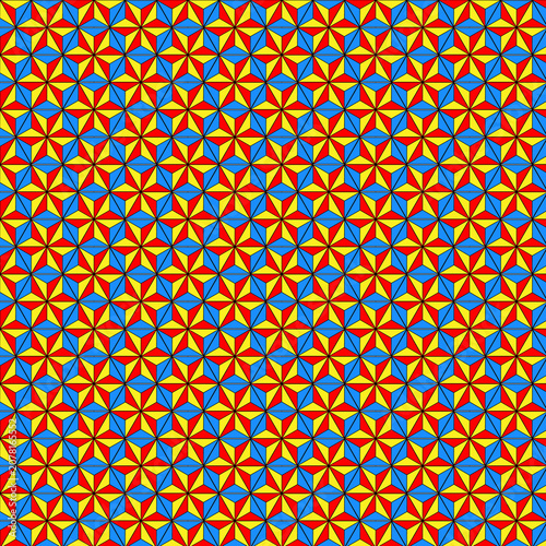 Fotografie Abstract Seamless Geometric Mosaic Pattern with Vibrant Star Shapes
