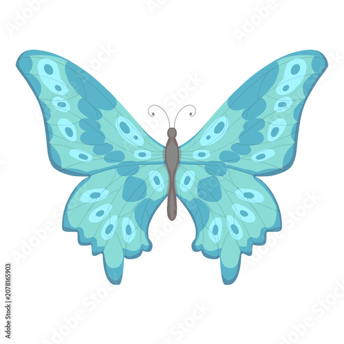 Foto Elegant blue butterfly illustration with intricate patterning, symmetrical wings, and delicate antennae