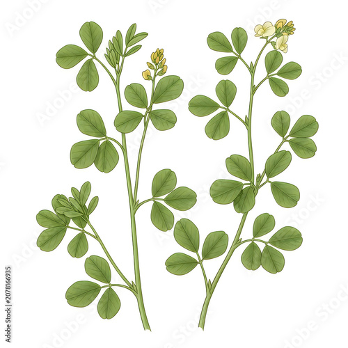 Green clover plant stems with leaves