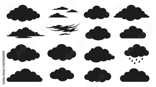 Canvastavla Collection Of Cloud Silhouettes In Black And White Flat Design Silhouette