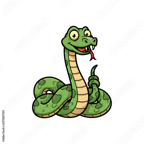 Smiling green cartoon snake