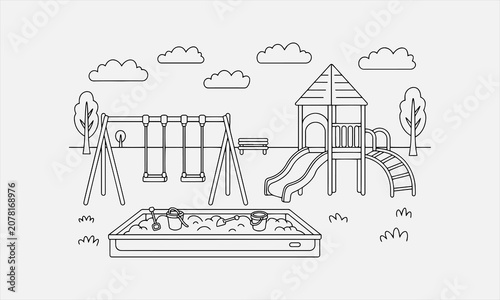 Coloring page of a playground black and white line art icon set vector illustration