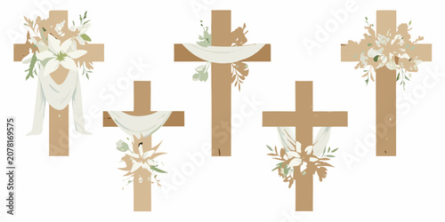 Foto Floral crosses with lilies and draped fabric a watercolor style illustration