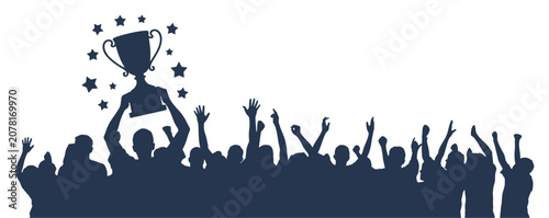 Принти на полотні Silhouette of a Cheering Crowd Holding Up a Trophy
