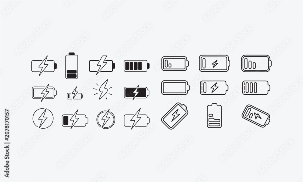 Naklejka premium Low Battery Line art set creative modern vector illustration
