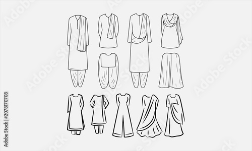 Salwar Kameez Line art set vector minimal abstract vector illustration