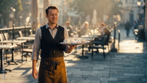 Cafe Waiter Serving Outdoors – Heatwave Working Conditions