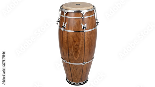 Bild auf Leinwand Traditional brown wooden African conga djembe drum instrument isolated on transp