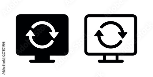 Fotografía Computer Monitor with Refresh Icon Set, Data Synchronization and Update Symbol,