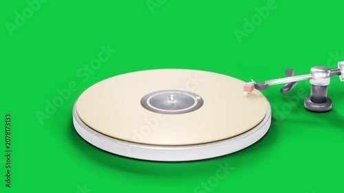 Tonearm starting lowering cartridge toward golden platter on transparent, sparks bursting to play