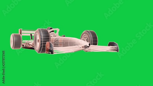 Cue approaching left, wireframe car showing left wheel and nose geometry on transparent for design