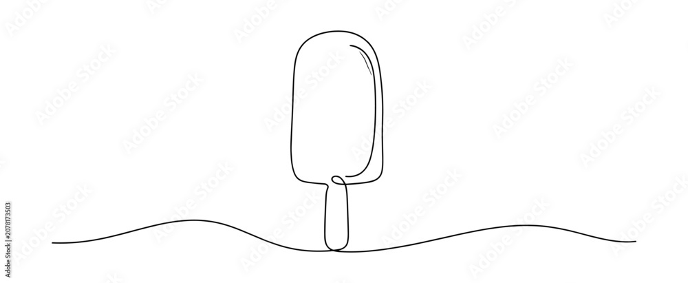Fototapeta premium Modern one line drawing of an ice cream bar on a stick, ideal for summer treats, desserts, cafes, and frozen food concepts.