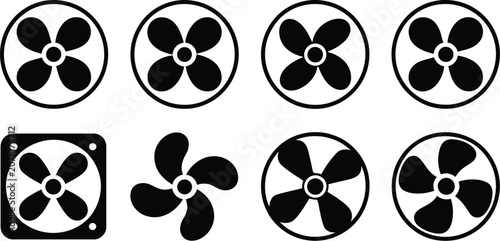 Bild auf Leinwand Fan icons, black and white, electric fan, cooling appliance, ventilation, househ