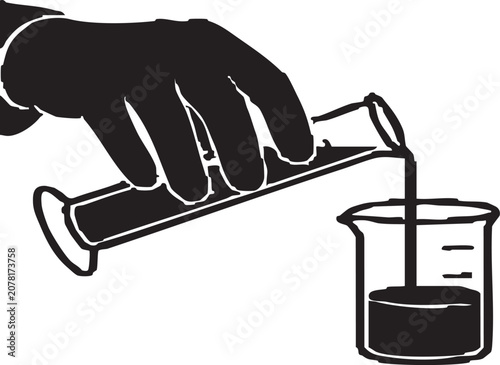 Картината върху платно Measuring exact liquid amount in cylinder silhouette icon