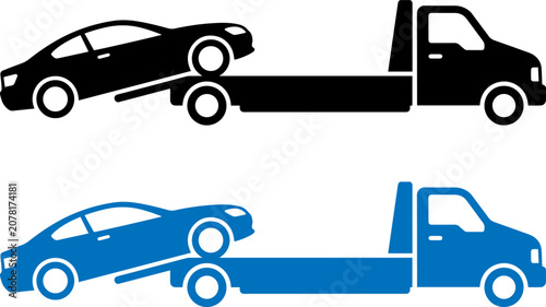 Foto Tow Truck Transporting Car, Vehicle Recovery Service Icon