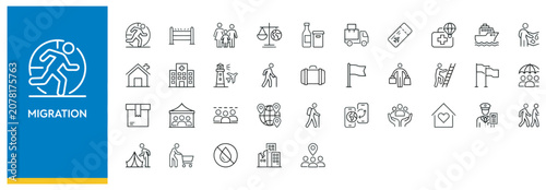 Obraz na płótnie Minimalist migration and refugee vector line icon collection for humanitarian th