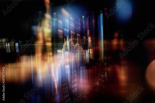 Abstract financial market data visualization with digital trading and analytics